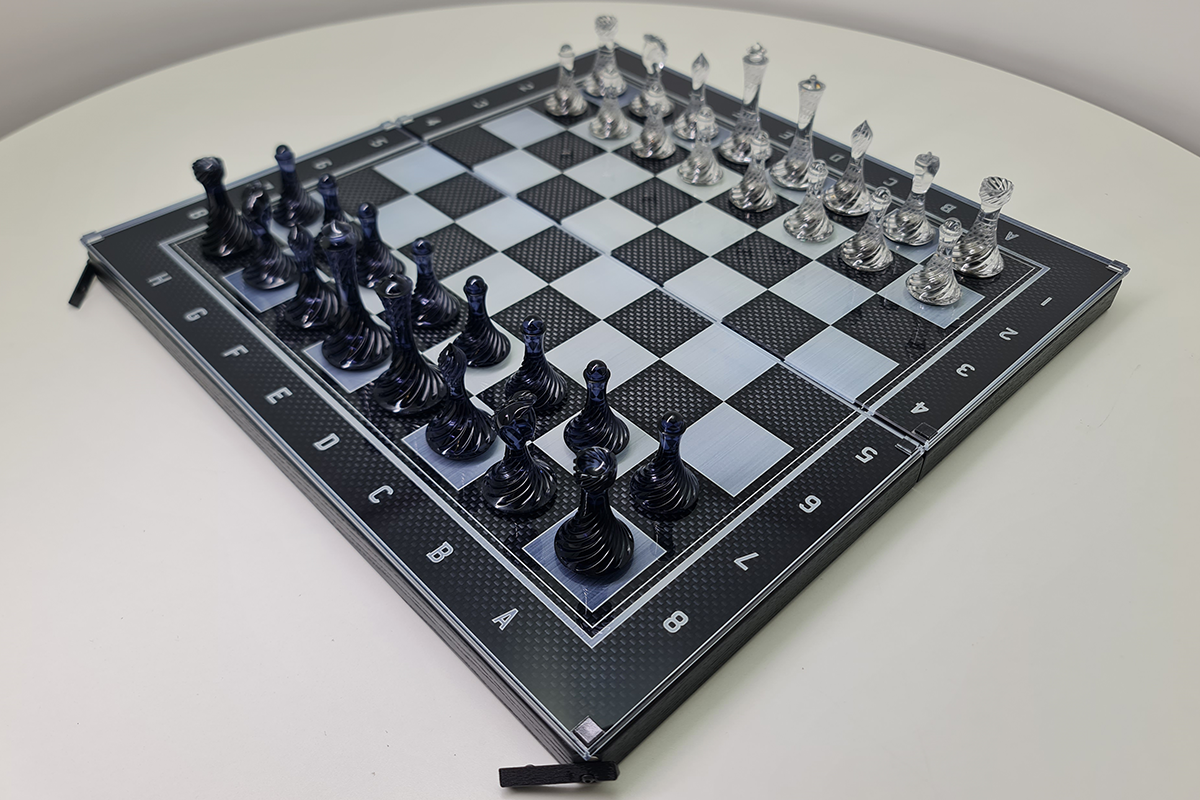 Échecs exclusif : "L'Élégance Spirale" – Échecs en verre trempé, 50x50 cm
