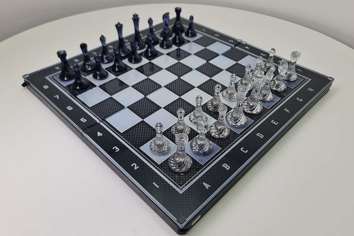 Échecs exclusif : "L'Élégance Spirale" – Échecs en verre trempé, 50x50 cm