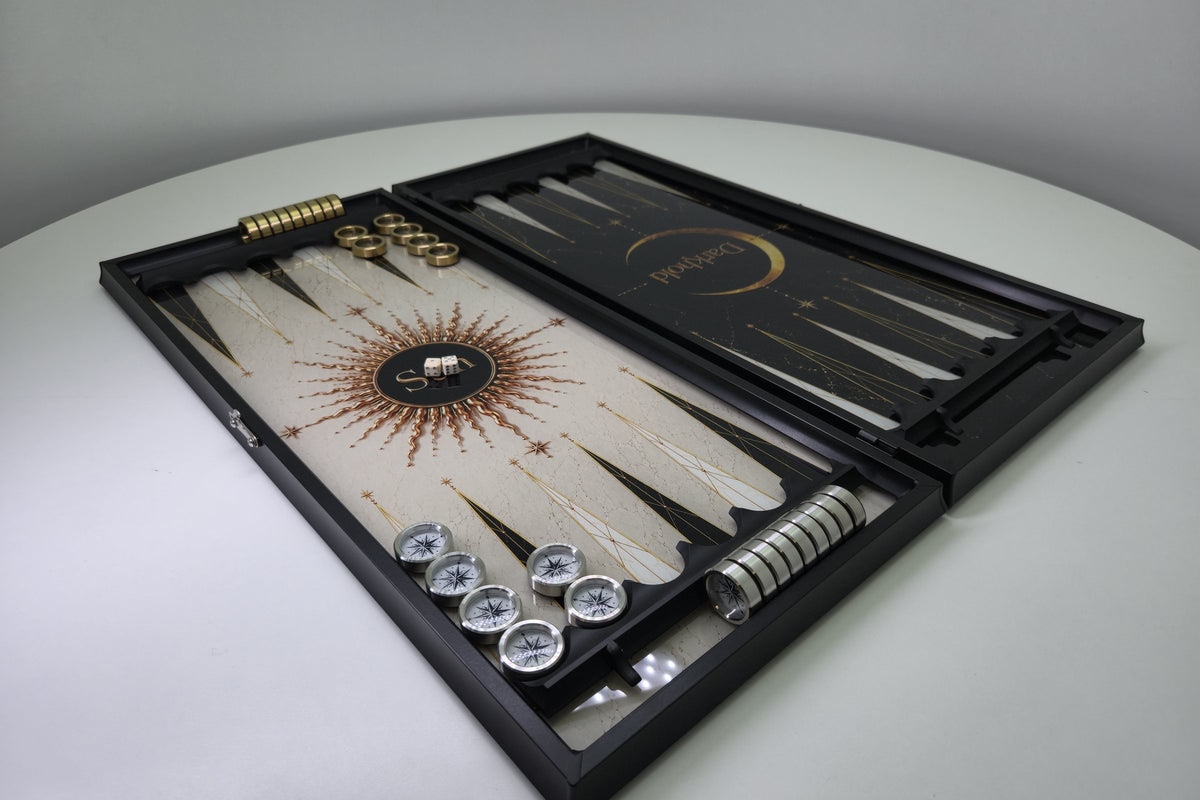 Soleil et Lune, backgammon en verre trempé